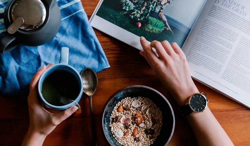 eating while reading a book